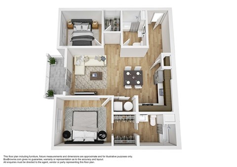 Floor plan for 2 beds, 2 baths, 972 sqft